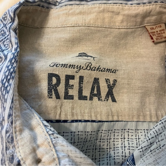 Tommy Bahama Relax Lyocell Blend Blue Button Down Shirt Aztec Tropical Print XXL - Picture 9 of 14